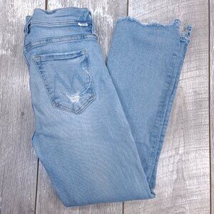 Mother Jeans Women's 27 Blue Outerspace The Insider Crop Distressed Step Chew